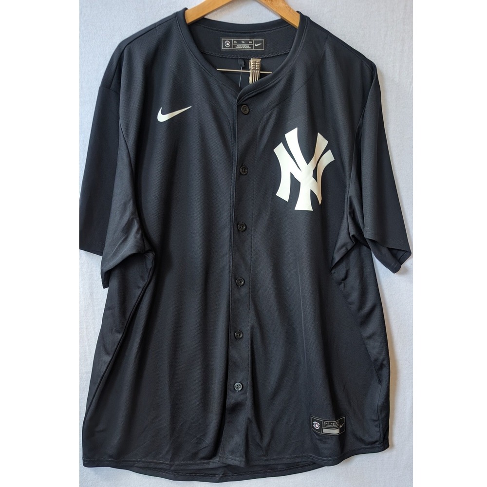 Nike New York Yankees MLB Baseball Jersey Black Button Front Mens XXL Large Logo